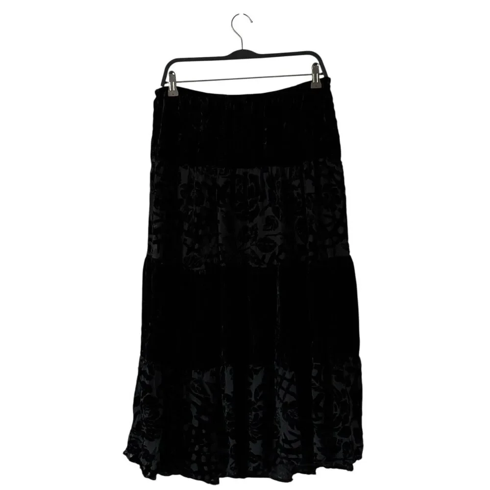 Jessica Howard Skirt Women’s 10 Black Floral Burnout Velvet Whimsigoth Hippie